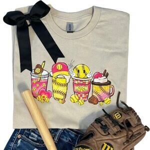 Softball Mom Cups Medium Sand Women's Short Sleeve T-Shirt